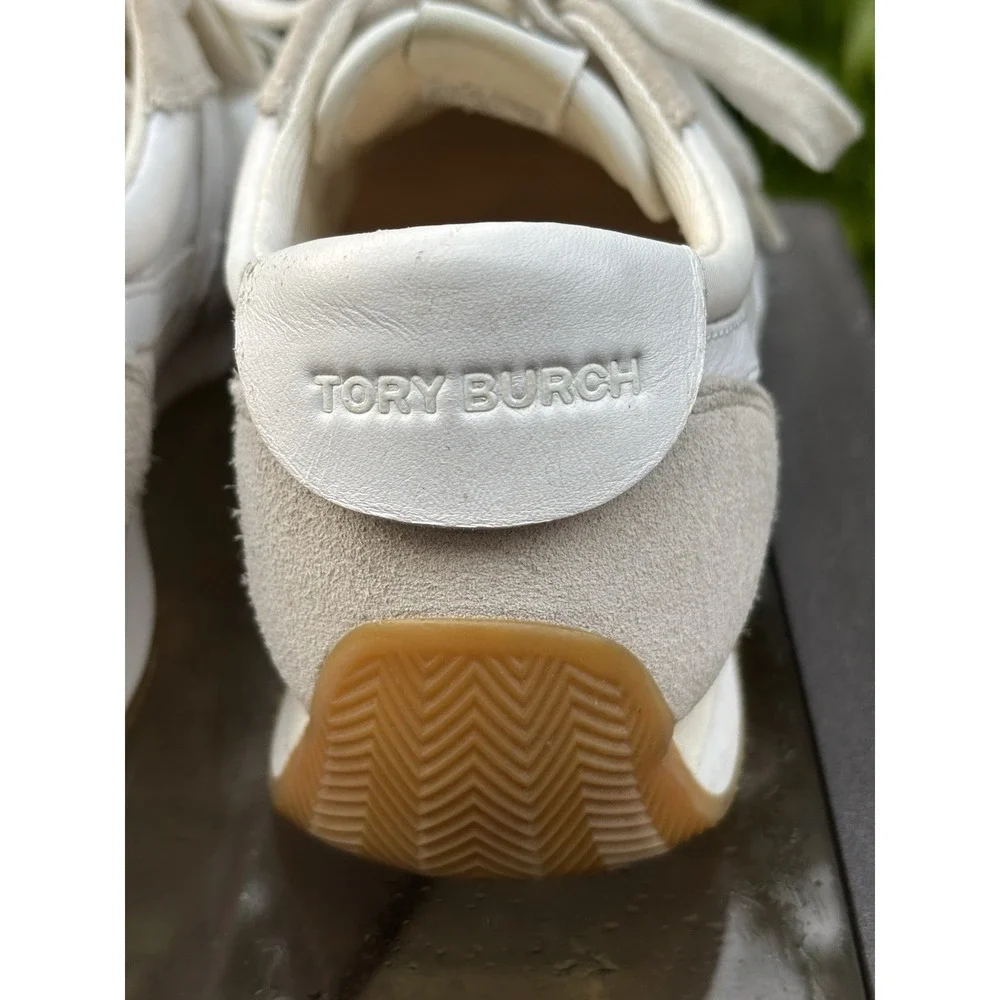 $238 Tory Burch  Hank White /Beige Sneakers Sz 7.5M